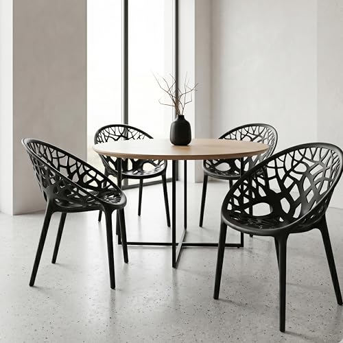 Image of Oaknest Neelkamal Crystal Plastic Chair - Stylish Tree-Design Backrest, Lightweight & Durable for Home, Garden & Patio (Iron Black), Set of 4 Piece