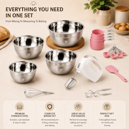 Image of Showvigor Electric Hand Mixer with 5 Stainless Steel Whisks,5 Speed,White