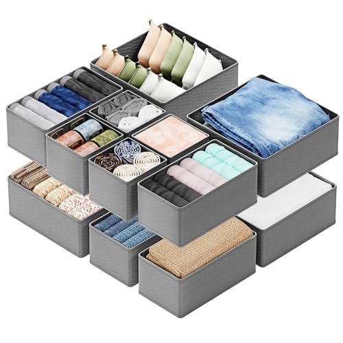 Image of SpaceAid Drawer Organizer Clothes, 12 Pack Dresser Organizer Bins for Nursery, Closet Organization and Storage Dividers for Clothing, Baby Clothes, Underwears, Socks (Grey)