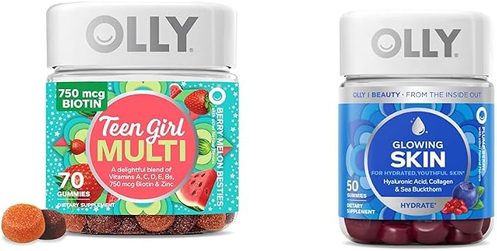 OLLY Teen Girl Multi Gummy and Glowing Skin Gummy Bundle, 70 Count and 50 Count