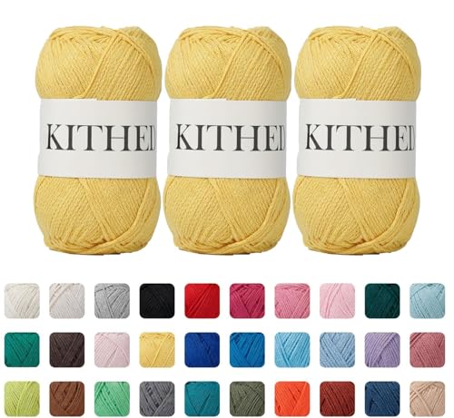 Image of Cotton Yarn,10.5oz,526yard,3 Pack ,Soft Yarn for Crocheting and Knitting (23 Lemon Yellow)