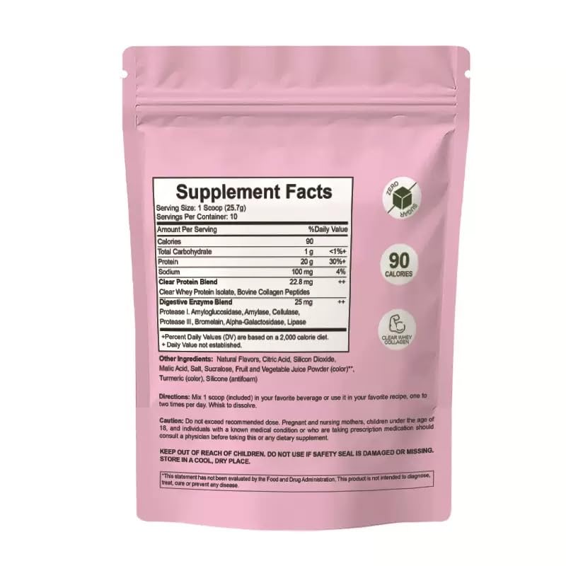 Clear Protein - Isolat de protéine de lactosérum avec peptides de collagène et enzymes digestives - Sans sucre