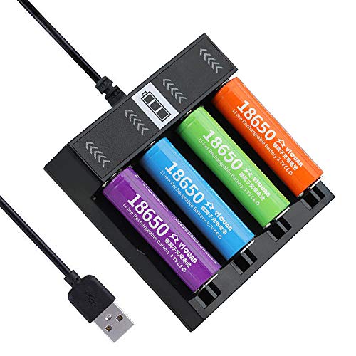 18650 Lithium Charger, Suitable for Lithium 18650 26650 10440 14500 18500 16340 Battery 18650 Battery USB Four Slots Charger(Batteries not Included)