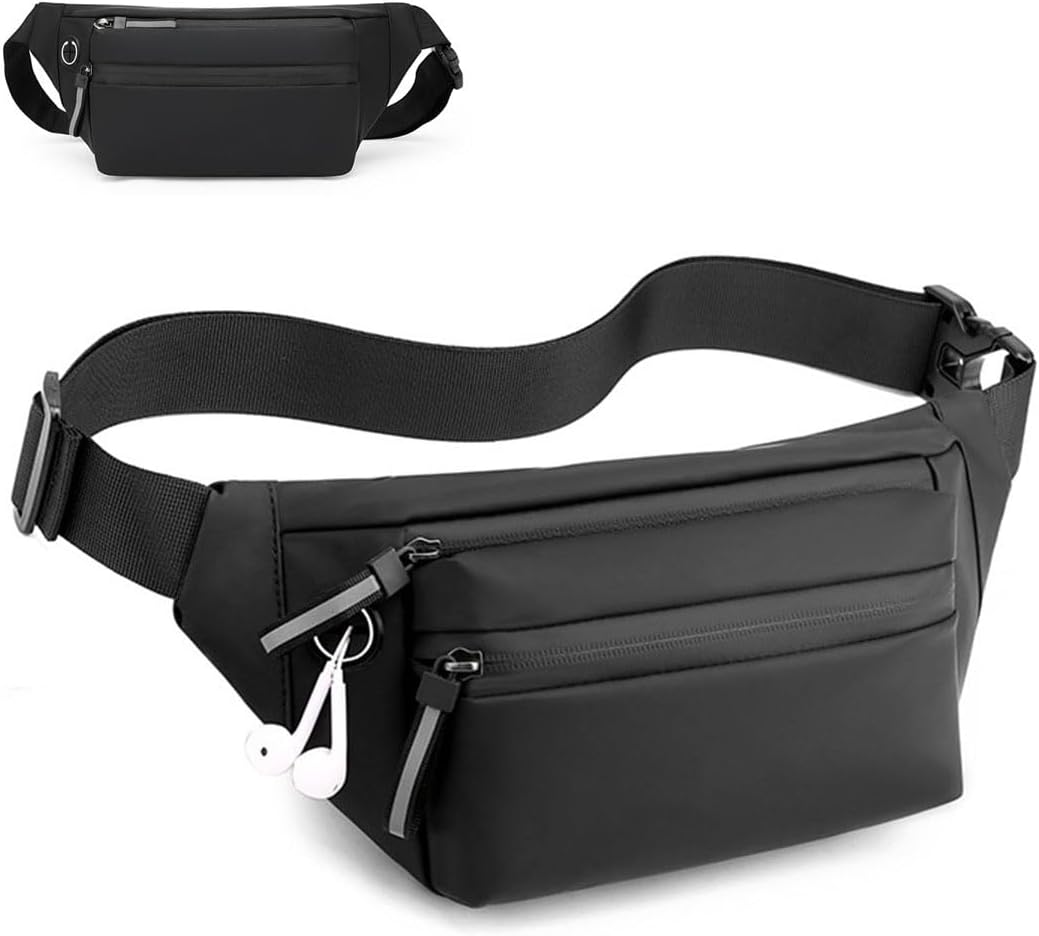 BAOLYFanny Packs Waist Bag, Waterproof Belt Bag,Black Cross Bodybag for Women Men, Fashion Cross body Bag with Adjustable Belt, Big Capacity Waist Packs Money Mobile Phone Running Hiking Traveling