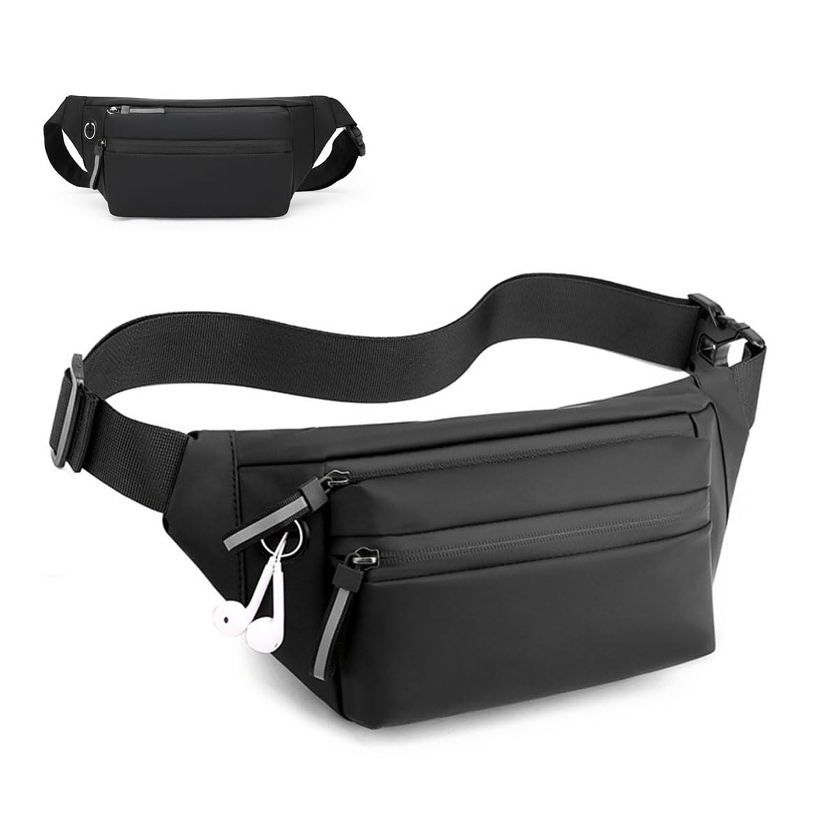 BAOLYFanny Packs Waist Bag, Waterproof Belt Bag,Black Cross Bodybag for Women Men, Fashion Cross body Bag with Adjustable Belt, Big Capacity Waist Packs Money Mobile Phone Running Hiking Traveling
