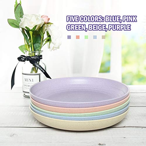 Gonioa 5 Pack Lightweight Wheat Straw Plates-7.8'' Unbreakable Dinner Plates Set-Dishwasher & Microwave Safe, Healthy for Kids, Adults, BPA Free