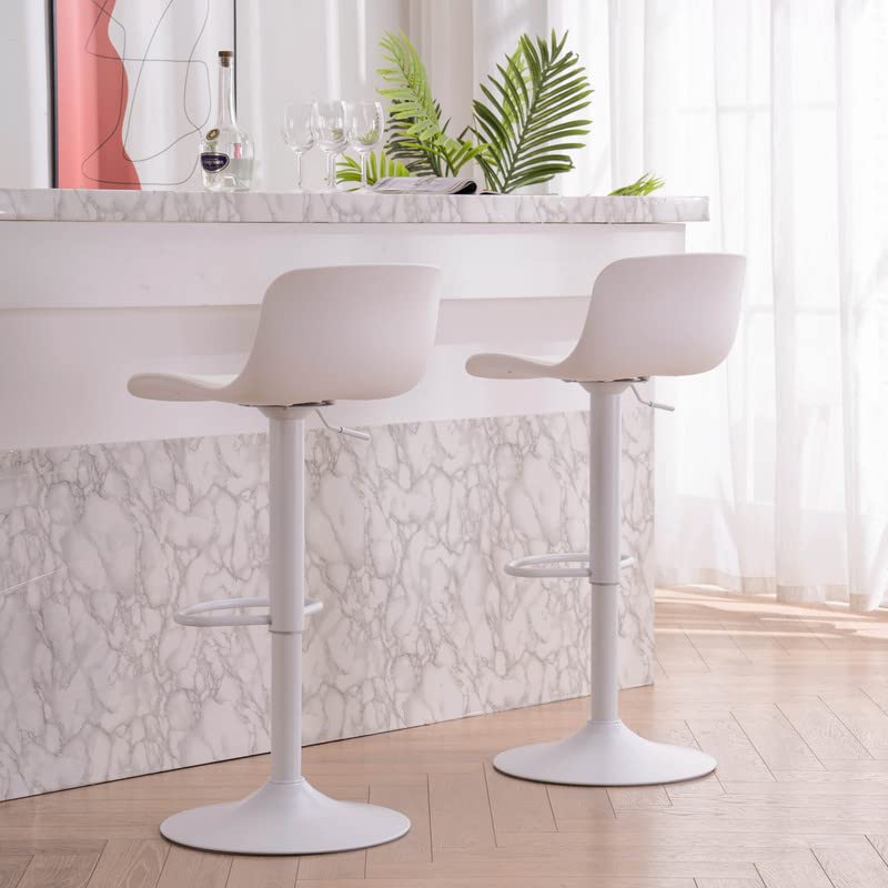 Kidol & Shellder Set de 2 Butacos de Cuero Blanco, Taburetes Giratorios Ajustables para Barra, Altura de Mostrador, Asiento Acolchonado en PU miniatura 5