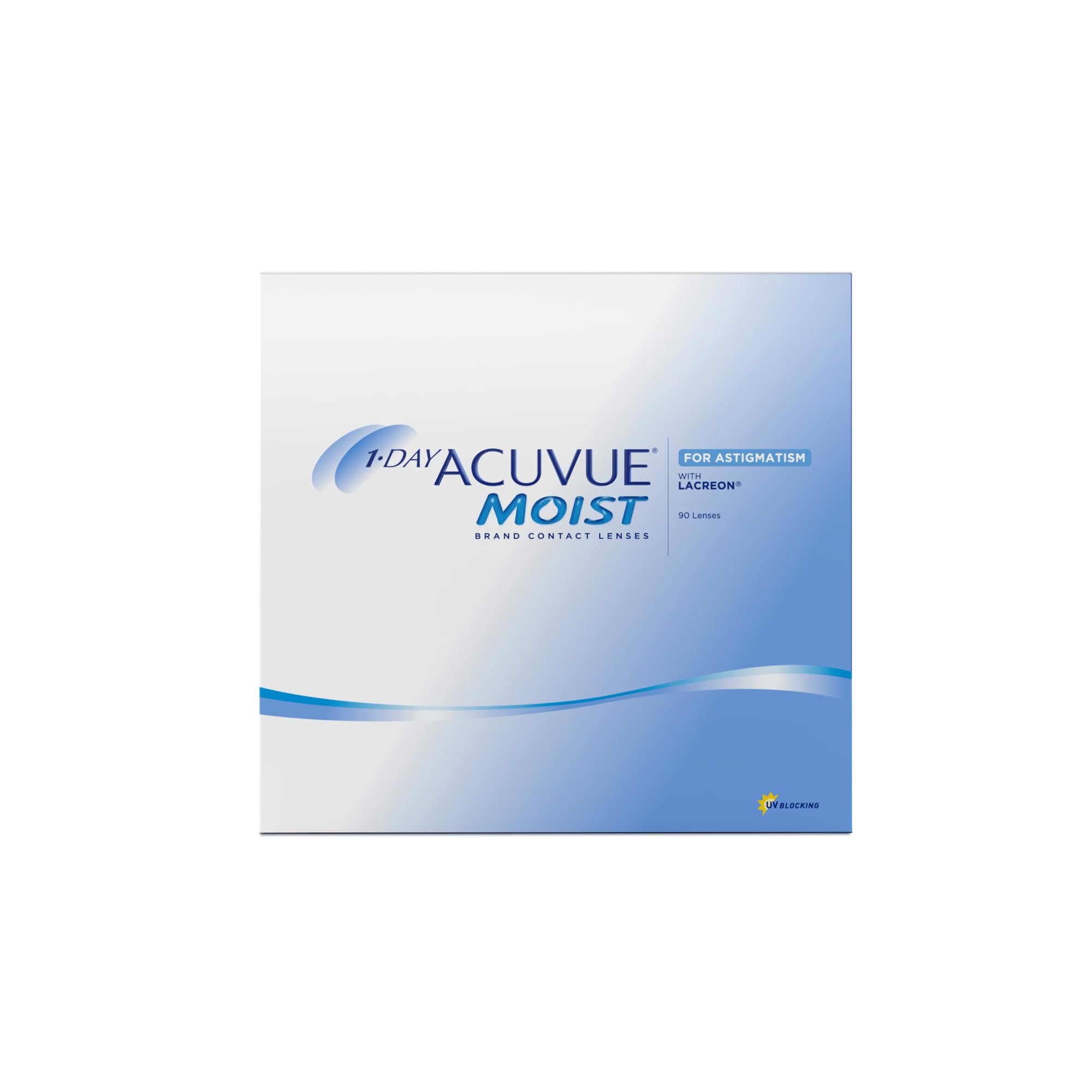 ACUVUE MOIST 1-DAY for Astigmatism Tageslinsen – Tageskontaktlinsen mit -1.25 dpt, Cyl -0.75, Ach 180 & BC 8.5 – UV Schutz, feuchtigkeitsspendend & angenehmes Tragegefühl – 90 Linsen