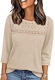 Boho Tops for Womens Blouses Dressy Casual 3/4 Length Sleeve Spring Outfits Early Fall Fashion Women's Winter Clothing Lace Crochet Plus Size Sweaters Apricot XL
