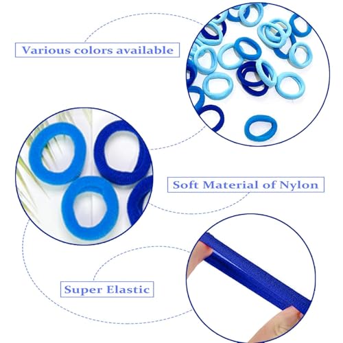 Image of Diversa Cotton Mini Rubber Bands Elastic Hair Ties, Small Baby Hair Bobbles Ponytail Holder for Kids Girls & Women, 2.5 cm in Diameter, Pack of 100 (Blue)