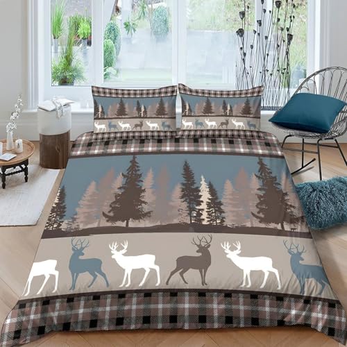 NAOFEKUID Ambiance Forêt Housse de Couette Cerf Imprimée 3D Microfibre Décoration Chambre Ensemble Linge de Lit Cerf Forêt Adulte Double(200x200cm)