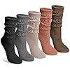 Justay 5 Pairs Slouchy Socks for Women - Slouch Long Crew Knit Boot Athletic Calf Tube Scrunch Socks