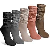 Justay 5 Pairs Slouchy Socks for Women - Slouch Long Crew Knit Boot Athletic Calf Tube Scrunch Socks