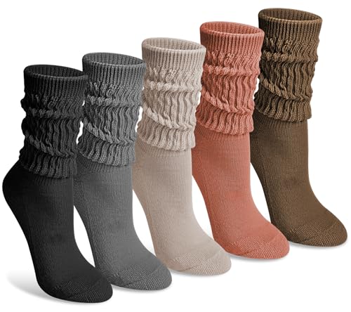 Justay 5 Pairs Slouchy Socks for Women - Slouch Long Crew Knit Boot Athletic Calf Tube Scrunch Socks
