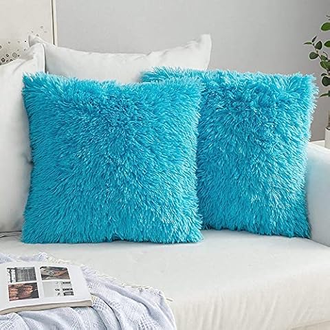 Ylinwtech 2 Pieces Pillow Cover,45 x 45 cm Pillowcase Set,Pillowcase Blue,Pillow Covers Decorative,Plush Cushion Covers for Sofa,Couch,Bed,Chair,Living Room,Home Decorations(Blue) Cover