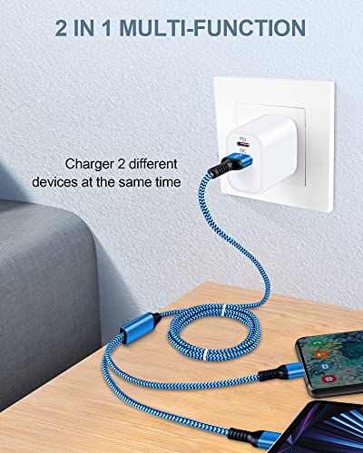 Image of Multi USB Charger Cable, 2 in 1 USB C and Lightning Charging Cable Cord 4FT | Braided Multiple USB Charging Cable with Type-C /Lightning Port for iPhone 17 16 15 14 Pro Max Plus 13, iPad, Samsung, Google