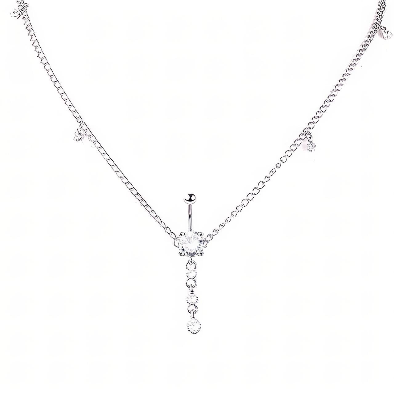 rvm jewels Sexy Beach Rhinestone Silver Waist Chain Navel Piercing Dangle Belly Button Rings Kamarbandh Bikini Crystal Circle Round Adjustable for Women Body Jewelry-picture-30