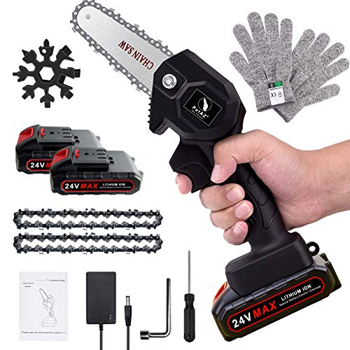 Mini Chainsaw Cordless Power Chain Saws, 4-Inch Portable 24V Electric Chainsaw, Pruning Shears Chainsaw for Courtyard Tree Branch Wood Cutting