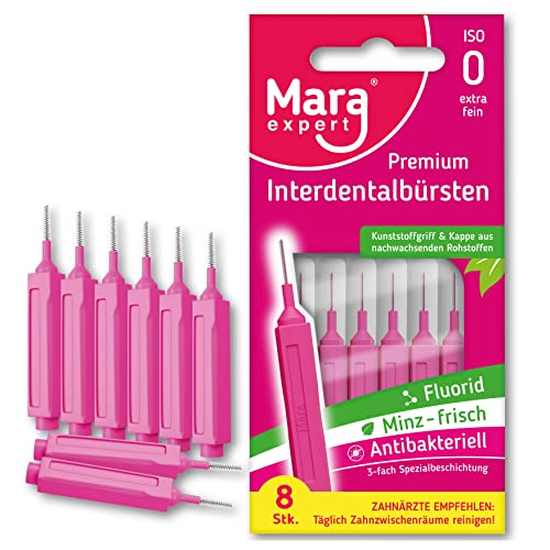 Interdentalbürste Pink - MARA EXPERT | 0,4mm ISO 0 extra fein | 8 Interdentalbürsten | Biokunststoff | Bürsten für Zahnzwischenräume | Mit Minz Geschmack - Chlorhexidin - Fluorid