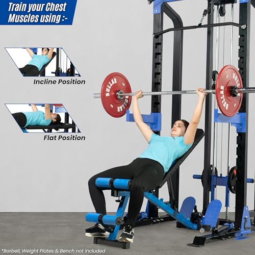 Image of BULLAR Power Squat Rack with Pull Up Bar, Heavy-Duty Adjustable Frame, Home Gym Training Equipment, Black and Blue