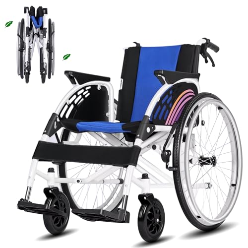 Lightweight Wheelchairs for Adults with Handbrakes, Transport Chairs Folding with With Swing Away Footrests And Flip-Back Arms, Compact Portable Sports Wheelchair 350Lbs Foldable, 16.5
