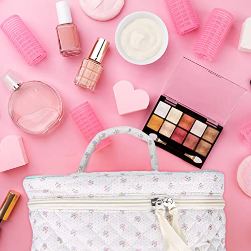 Olgaa 2 Pcs Cotton Quilted Makeup Bag Coquette Cosmetic Bag Floral Travel Toiletry Bag Kawaii Aesthetic Cute Makeup Pouch Multifunction Storage Bag For Women Girls Preppy Stuff #TOP4