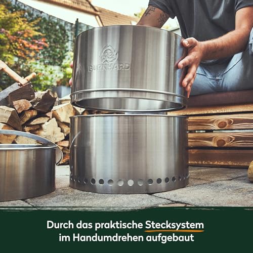 BURNHARD Feuerschale Edelstahl 50 cm, inkl. Aufbewahrungstasche, Feuertonne, Feuerkorb, raucharme Sekundär-Verbrennung, langlebig & mobil für Garten, Terrasse & Balkon – Bild 6