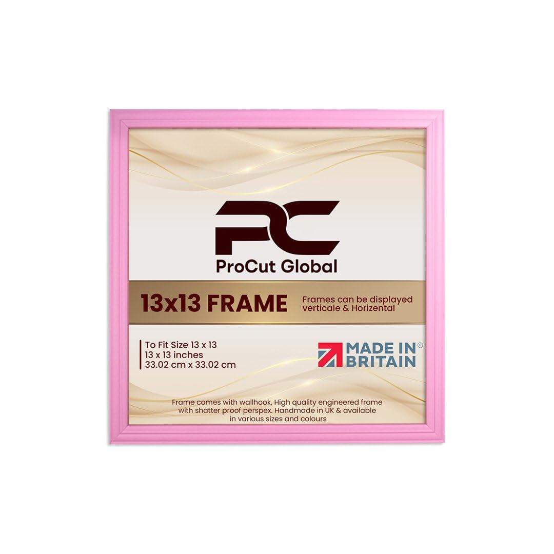 Procut Global 13X13 Pastel Pink Picture Frames - Classic Wooden Photo Frame with Shatterproof Perspex for Wall or Tabletop - Perfect for Posters, Certificates & Prints - Sizes & Colors Available