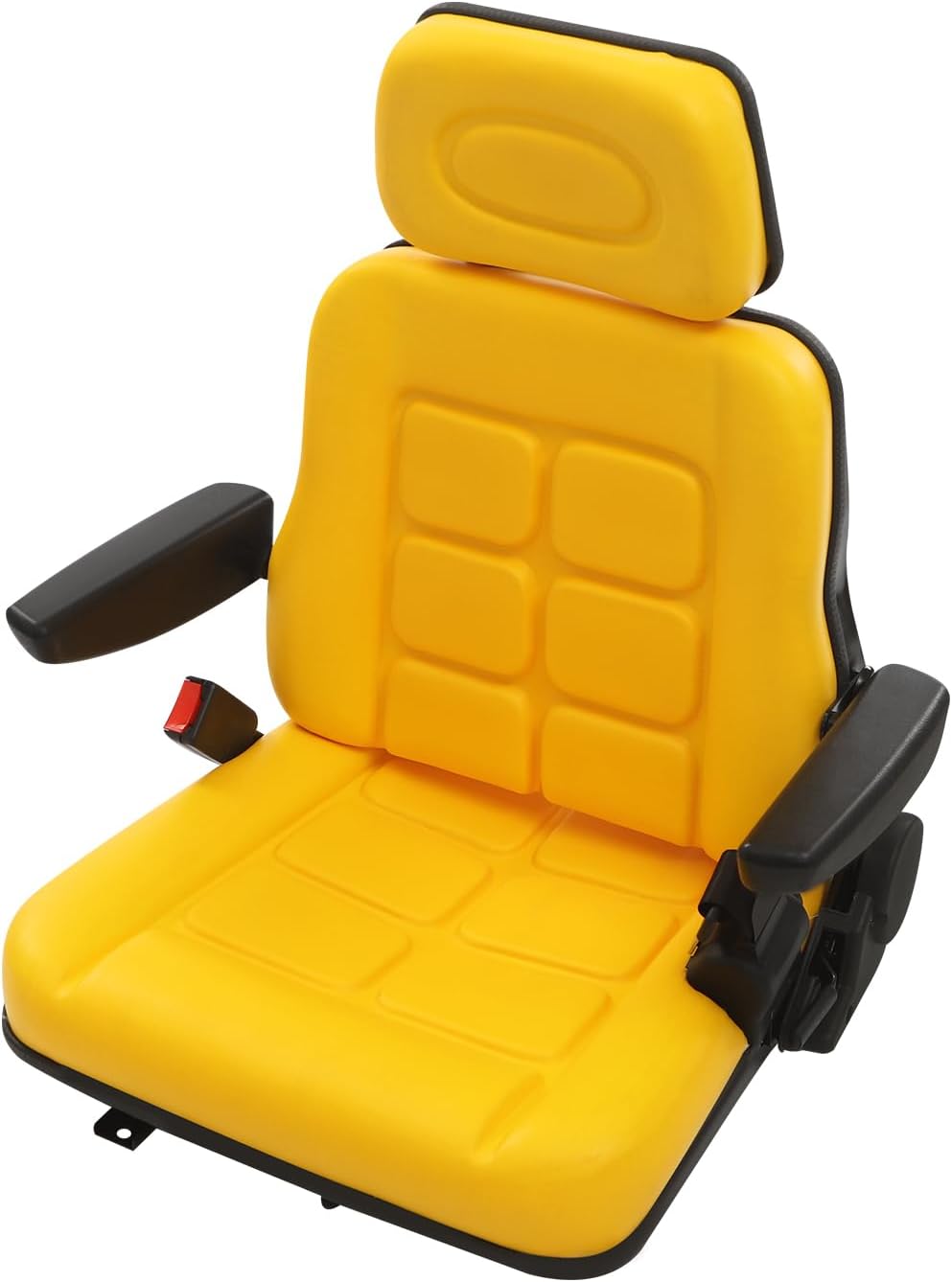 Universal Tractor Seat, Adjustable Forklift Seat with 180 Degree Backrest, PVC Tractor Seat with Self-rebounding Safety Belt, Lawn Mower Seat with Adjustable Armrest and Headrest for Excavator, Yellow