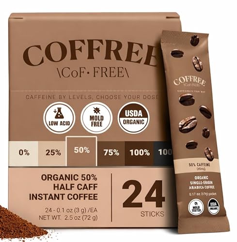 COFFREE Organic Instant Coffee Packets - Mold Free, Low Acid,