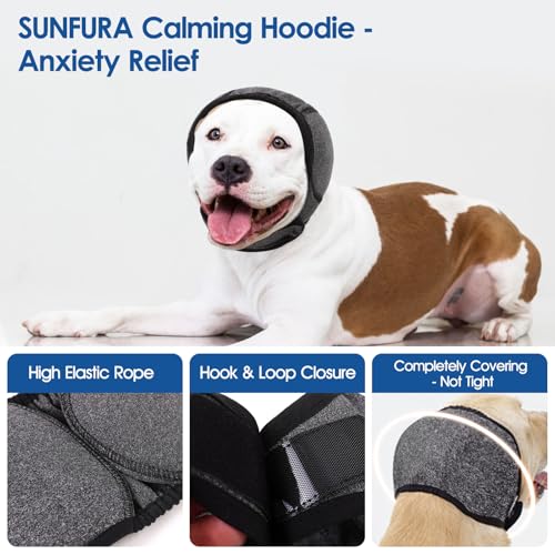 Image of Dog Ear Wraps Dog Calming Hoodie Anxiety Relief Ear Cover for Dogs | Water Resistant Noise Protection Ears Muffs for Firework, Grooming, Thunderstorms, Swimming, Bathing, Grey M