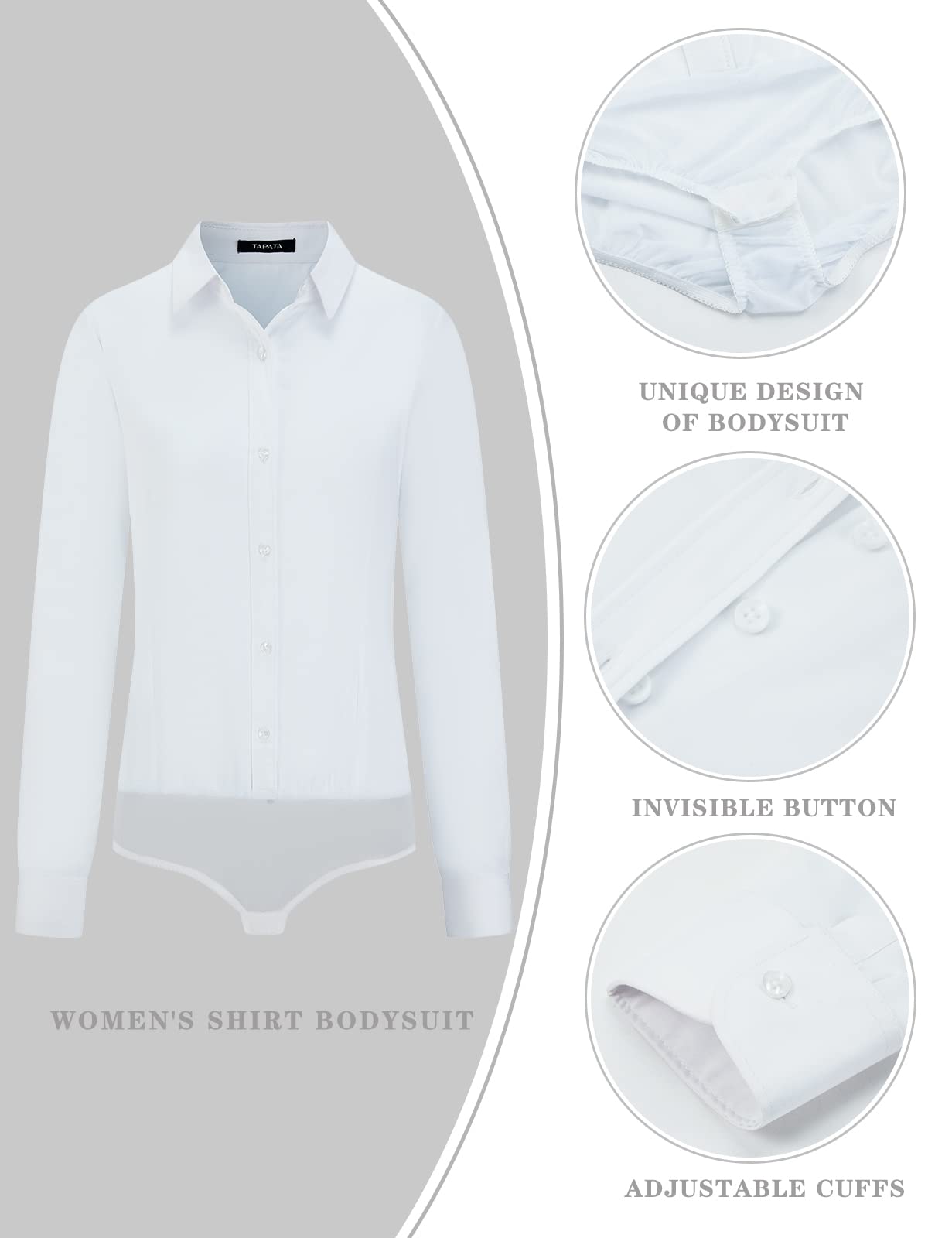 Tapata Damen Bodysuit Bluse mit Knöpfen langärmlig Büroarbeitshemd