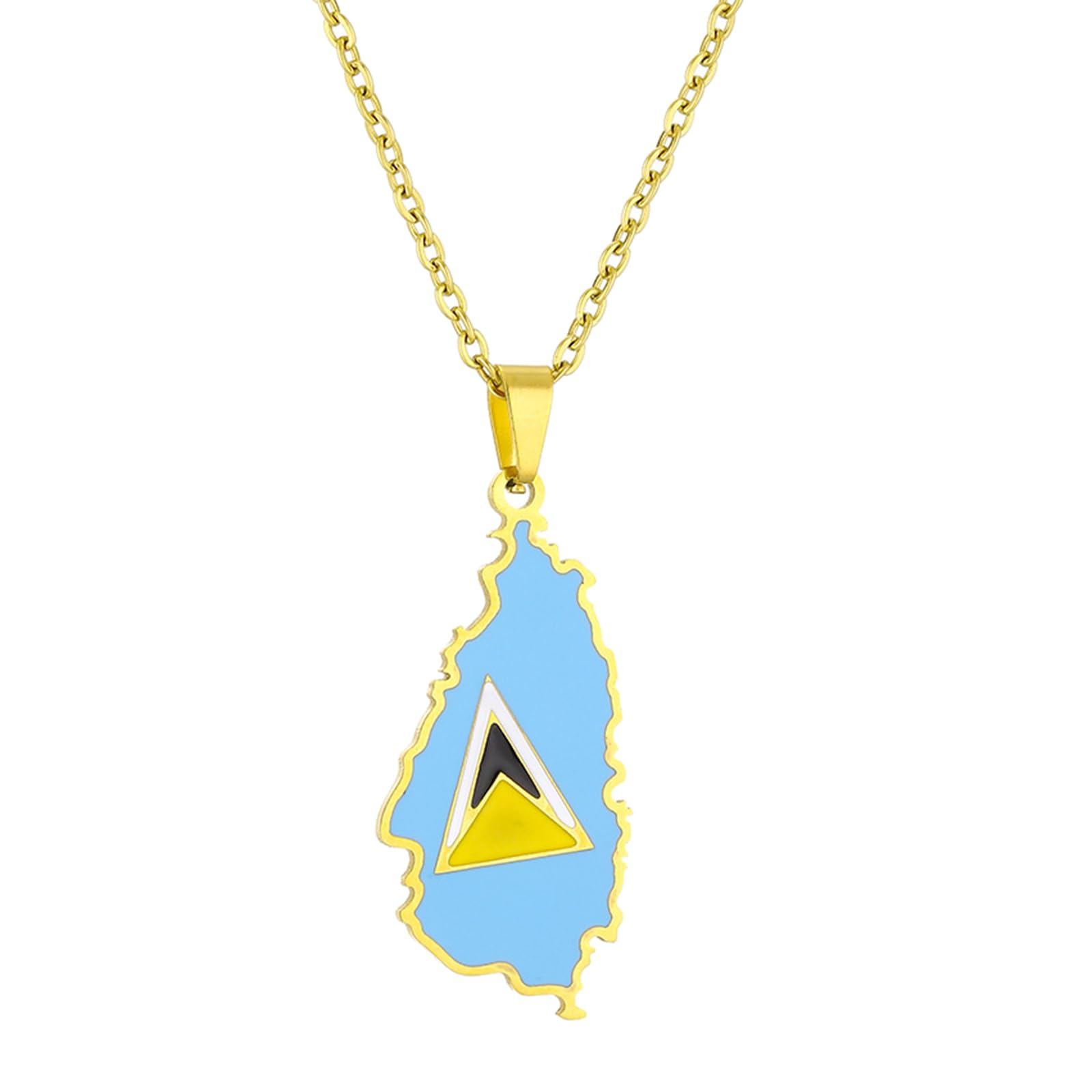 Lodoot Gold Stylish Map Pendant Necklace Trendy Choker Neck Jewelry Alloy For Travel Enthusiasts St Lucia Map Pendant Necklace