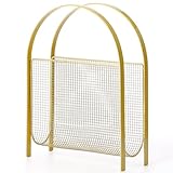 Gold Metal Magazine Rack, Floor Mesh Magazine Holder for Living Room Bathroom Office – Modern Storage Organizer for Newspapers Books & Mail, with Non-Scratch Foot Pads