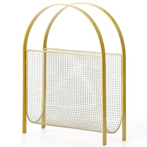 Gold Metal Magazine Rack, Floor Mesh Magazine Holder for Living Room Bathroom Office – Modern Storage Organizer for Newspapers Books & Mail, with Non-Scratch Foot Pads