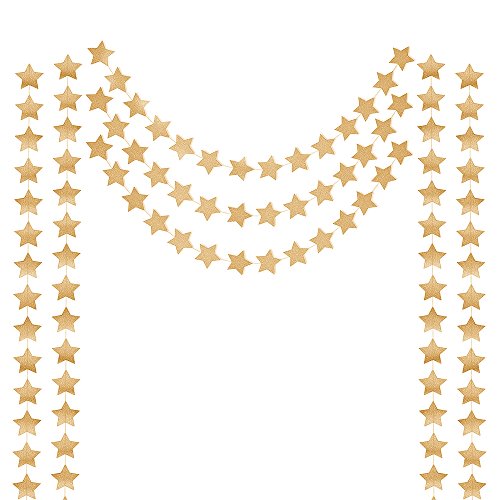 Honbay 2Pcs Double Side Glitter Paper Star Garland Christmas Galaxy Banner Christmas Garland - 4 Inch In Diameter,13 Feet Long / Pcs (Gold) #TOP26