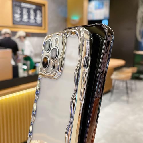 Coque iPhone 14 Pro Max argent vague au design galbé chic