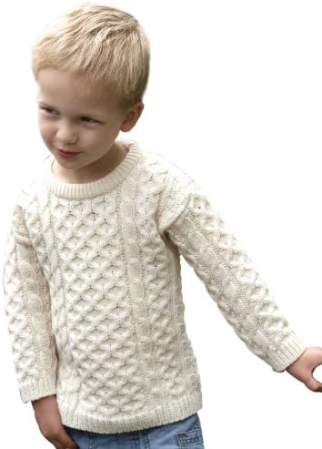 100% Irish Merino Wool Little Boy's Crew Neck Aran Sweater