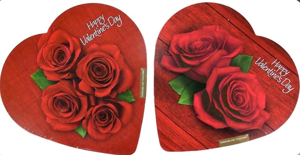 Pack of 2 Assorted Elmer Chocolates (Made in USA) in Heart-Shaped Boxes, 2 oz. Perfect for Valentine's Day Gifts! (4 Roses & 2 Roses)