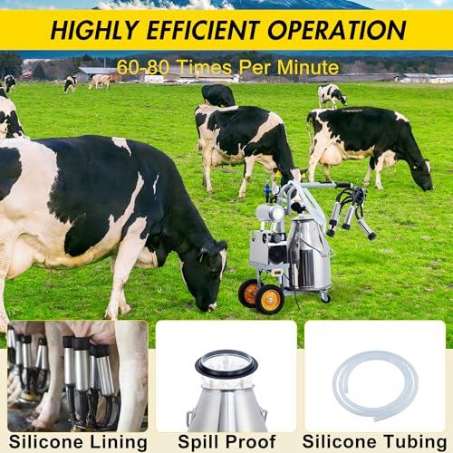 Cow Milking Machine Portable, 55KPA 15000 RPM Milking Equipment with 25 L/6.6 gal Stainless Steel Bucket, Electric Milker Machine 5-8 Cows Per Hour with Silicone Cups and Tubes for Cows and Goats by GarveeTech - Image 8