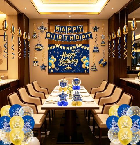 Image of Blue Gold Birthday Decorations for Men Women