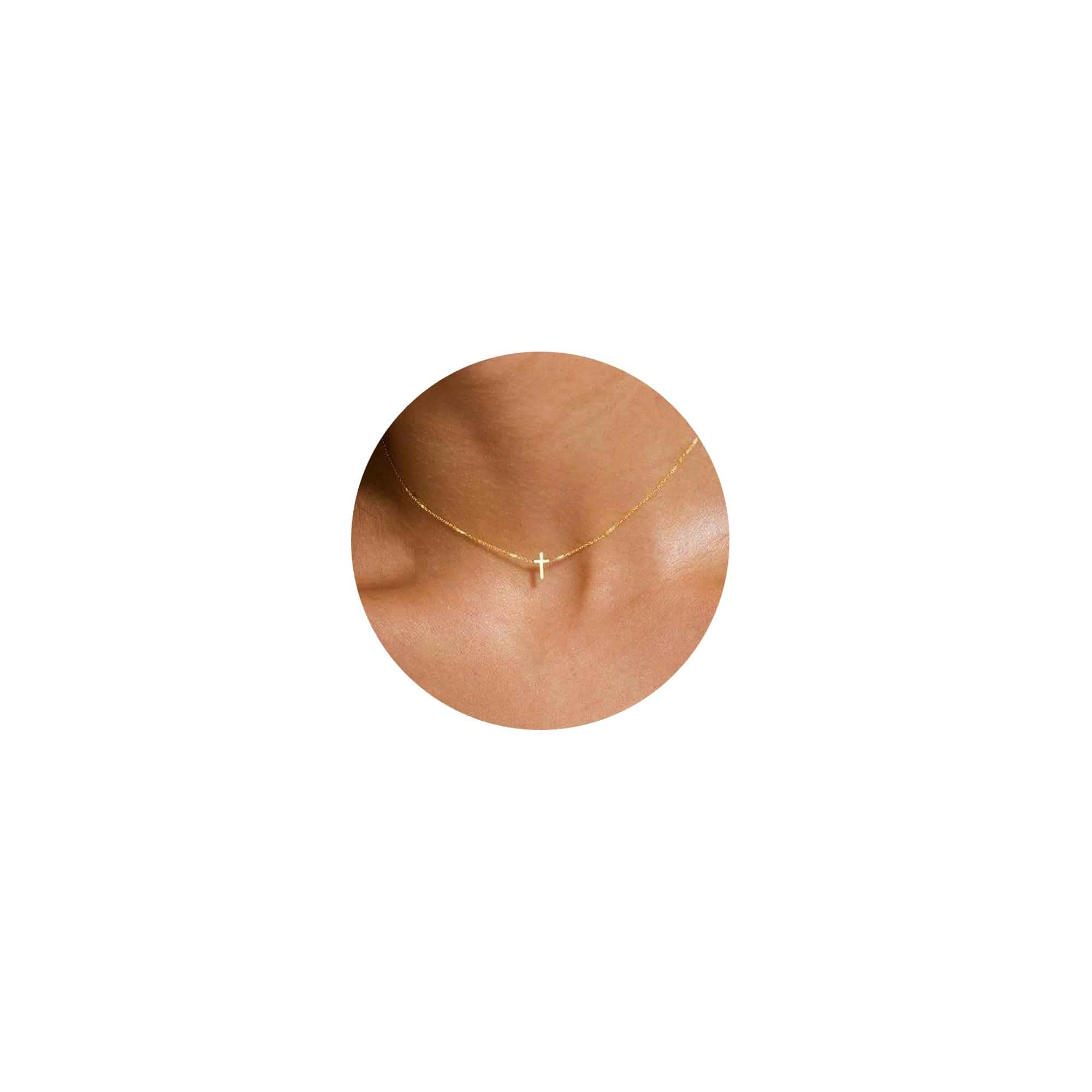 Tewiky Dainty Cross Necklace for Women, 14K Gold Plated Cross Necklaces Simple Cross Choker Necklaces,Small Cross Pendant Tiny Cute Necklaces,Handmade Aesthetic Gold Jewelry for Women