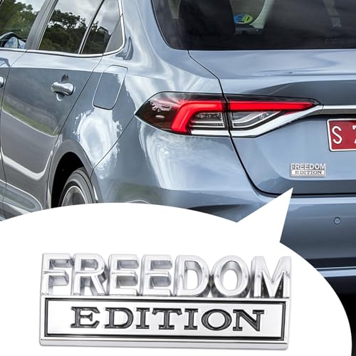 Image of 1pc 3D Raised Letter Freedom Edition Emblem Car Decals - Metal Sticker for Cars, Trucks, Motorcycles, SUV - Door Tailgate Bumper Badge Decal Vehicles Decoration (Silver and Black)