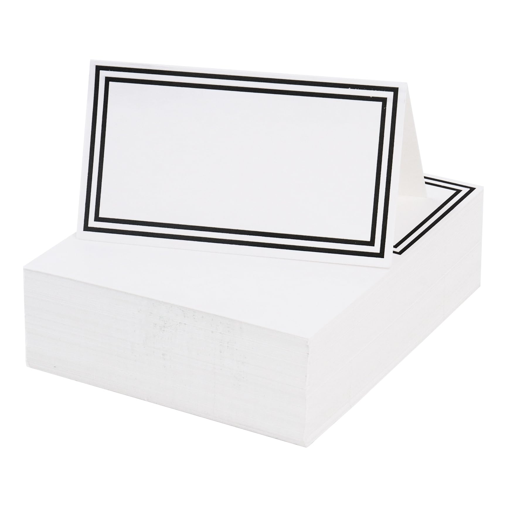 100PCS Place Cards for Table Setting, Blank Place Cards with Black Foil Border Tent Card Table Seating Name Cards for Weddings Banquets Reception Dinner Party