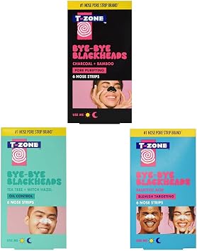 T-Zone Nose Strip Trio   Charcoal & Bamboo, Tea Tree & Witch Hazel, and Salicylic Acid Nose Pore Strips - Blackhead Remover & Deep Cleansing Pore Unclogging Treatment
