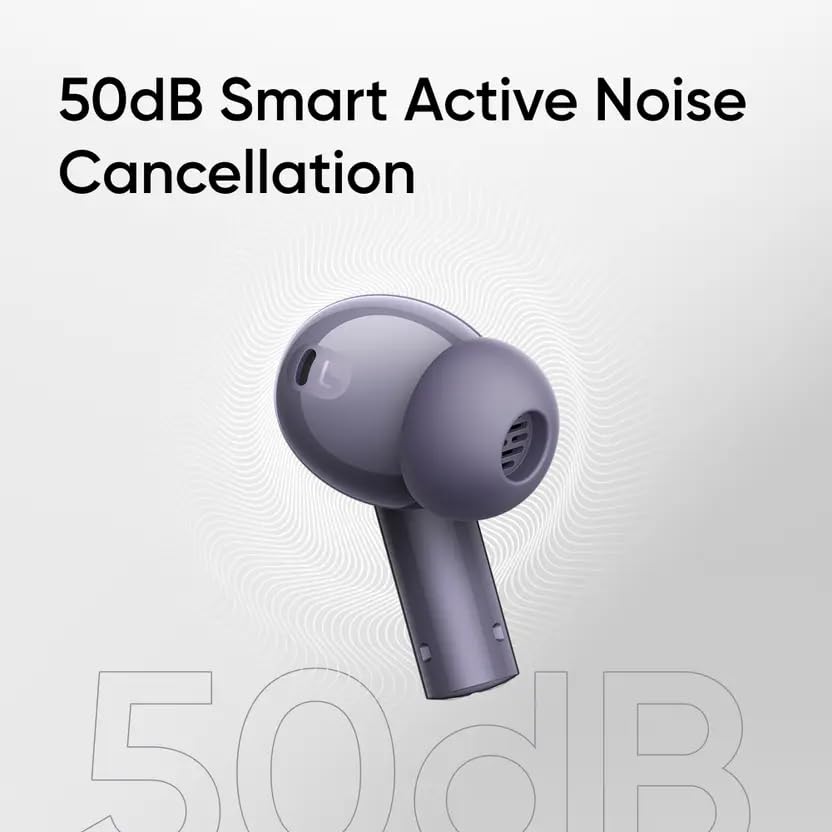 Image of Real Me Air 6 Buds | 50dB Active Noise Cancellation, Hi-Res LHDC Audio, 12.4mm Dynamic Bass Driver, 6 Mic Clear Voice Calls, 51,IP55 Waterproof,TWS for Apple & Android (Air 6, Royal Violet)