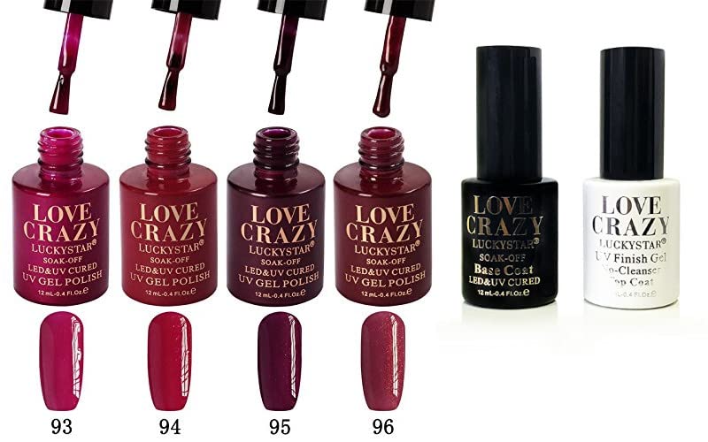 LoveCrazy 4pcs Kit De Colores 93-96 Esmaltes en Gel Manicura Francesa Uñas de Gel Esmalte Semipermanente Color Gel UV LED Manicura Arte