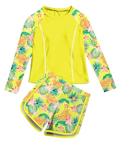 Image of Vogseek Girls Rash Guard Swimsuits 2 Piece Bathing Suit UPF 50+ Summer Swimwear Size 7-12T