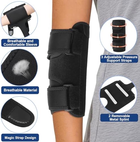 Elbow Brace for Cubital Tunnel Syndrome & Ulnar Nerve Pain – Adjustable Night Splint with 2 Removable Metal Splints – Compression Sleeve Stabilizer for Tennis Elbow, Tendonitis & Arthritis Relief - 1