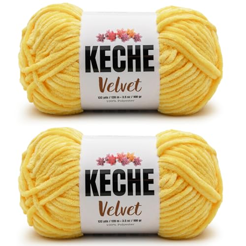 Image of Keche Velvet Yarn for Crocheting, Soft Chenille Bulky Baby Blanket Amigurumi Yarn 2x100 gr (2x132 yds) (2 Skeins) Dark Yellow